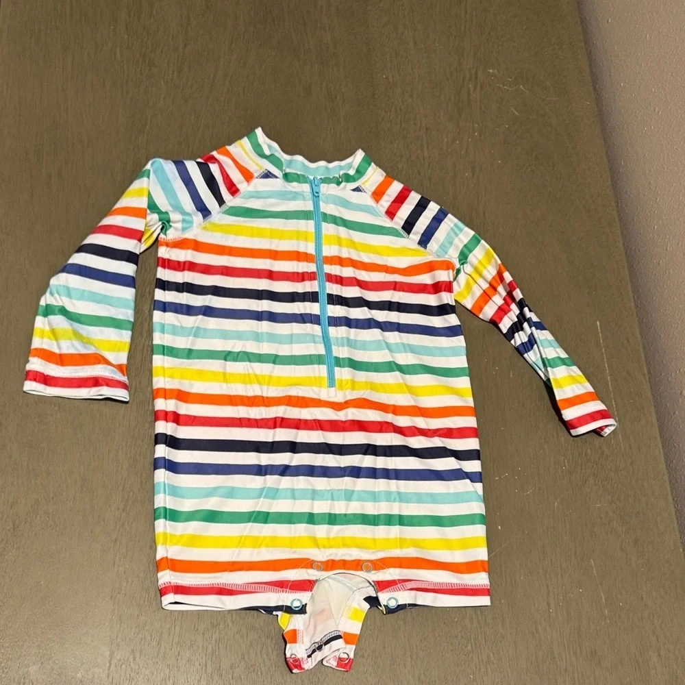 Primary Multicolor Striped Long-Sleeve Kids Swim One Piece size 6-12M